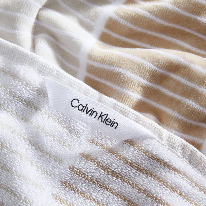 Modern Beige and White Cotton Beach Towels Set with Hanging Loop