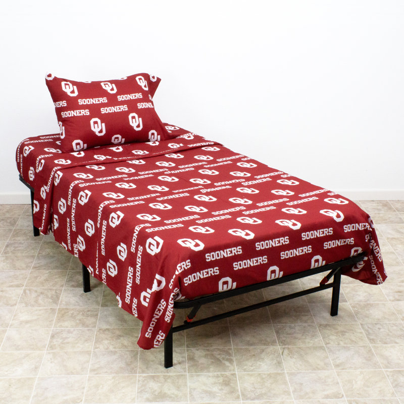 NCAA Sheet Set, Queen Sheet Set + Fitted Sheet + Pillowcase, Oklahoma
