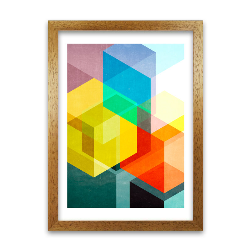 Bright Colourful Abstract A - Print, 59cm H x 42cm W x 3cm D, Oak Frame