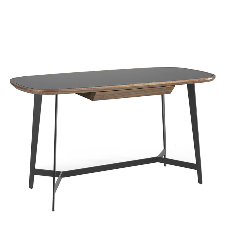 Writing desk black steel with black glass top