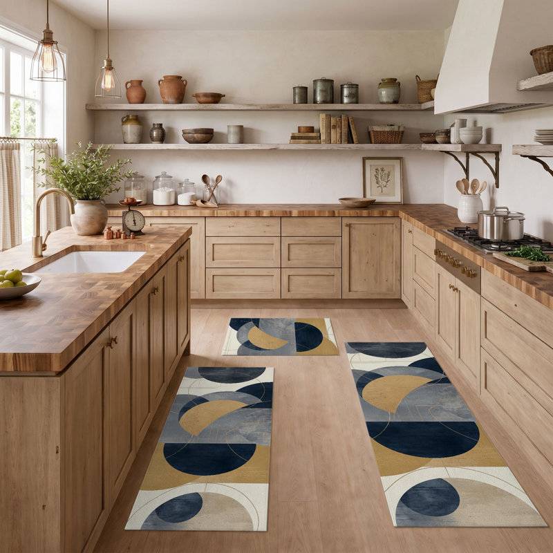 Abstract Geometric Non-Slip Washable Kitchen Mats