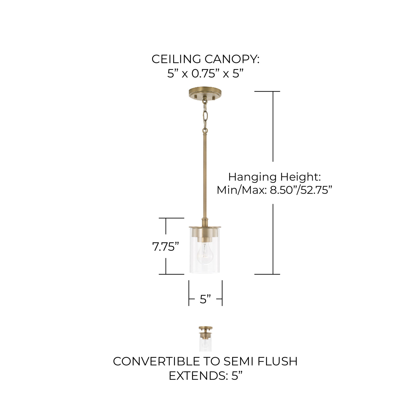 Eline Single Light Mini Pendant, Aged Brass