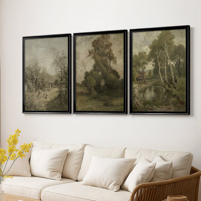 Paysage rétro CLxxl III - Toile tendue avec châssis sur mesure - 3 pièces