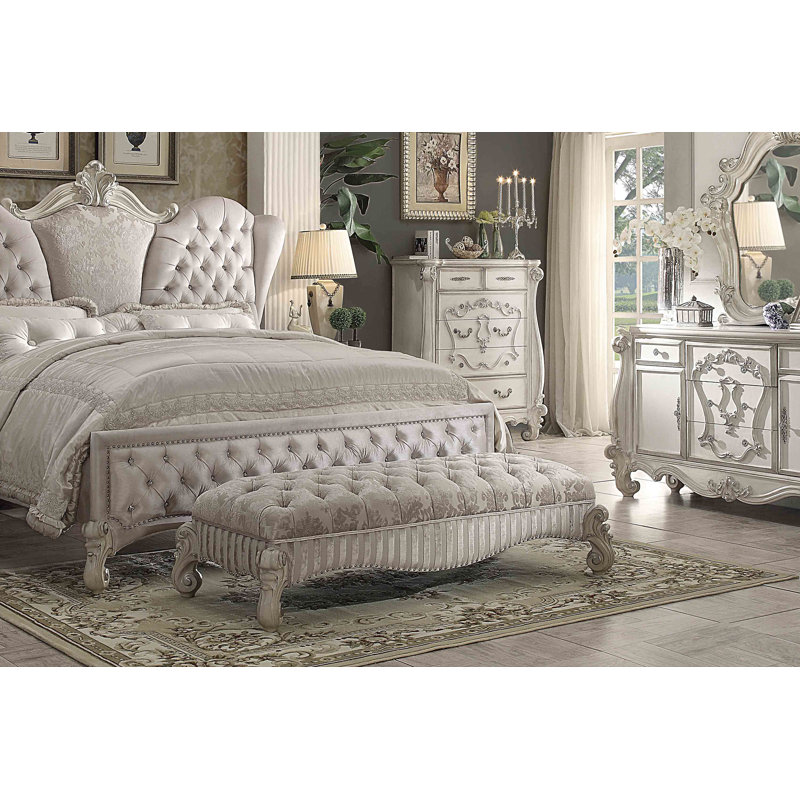 Castellano Upholstered Bench with Button Tufted, Bone White