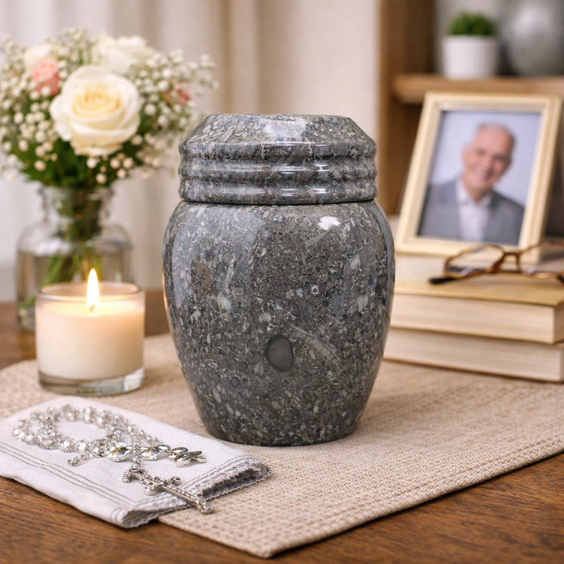 Marble Cremation Urn for Small Portion of Ashes, Oceanic Gray