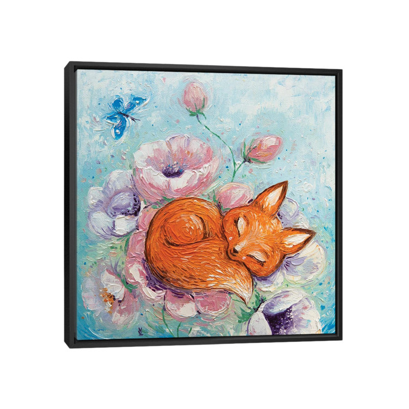 Tender Fox by Vlada Koval - Painting on Canvas, Black Framed, 45.72 cm H x 45.72 cm W