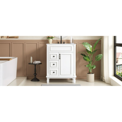Meuble-lavabo 24 po avec lavabo en céramique, petite armoire de salle de bain, armoire moderne avec 2 tiroirs et tablette réglable