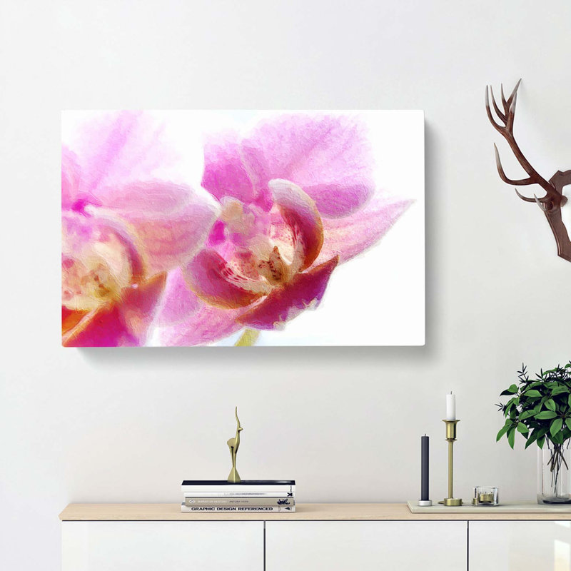 A Pink Orchid Flower - Wrapped Canvas Painting, 50cm H x 76cm W x 3cm D