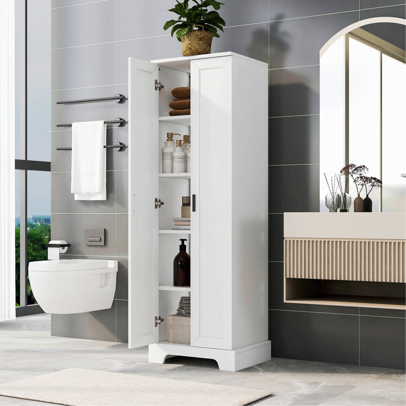 Armoire en bois, armoire de salle de bain, armoire de rangement en bois avec deux portes pour la salle de bain, Blanc