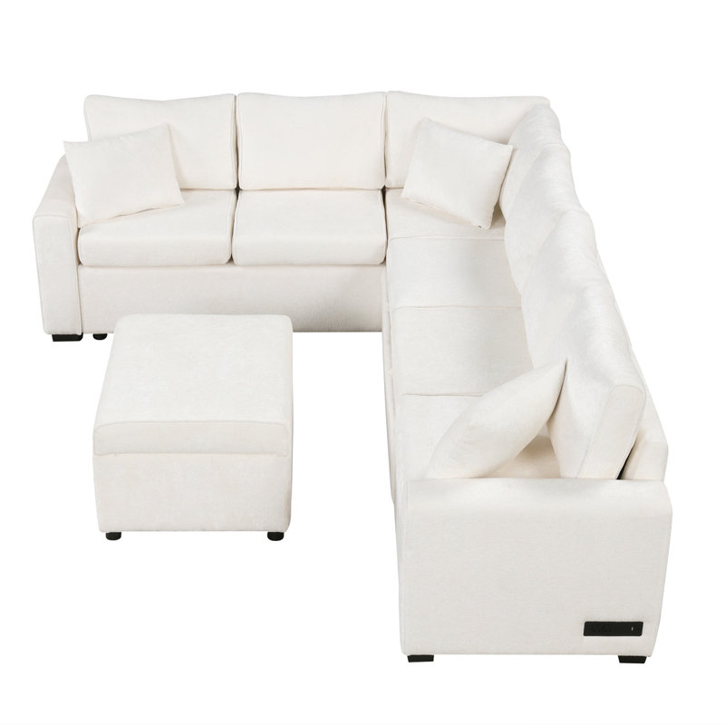 Canapé modulaire 5 pièces rembourré, Chenille crème