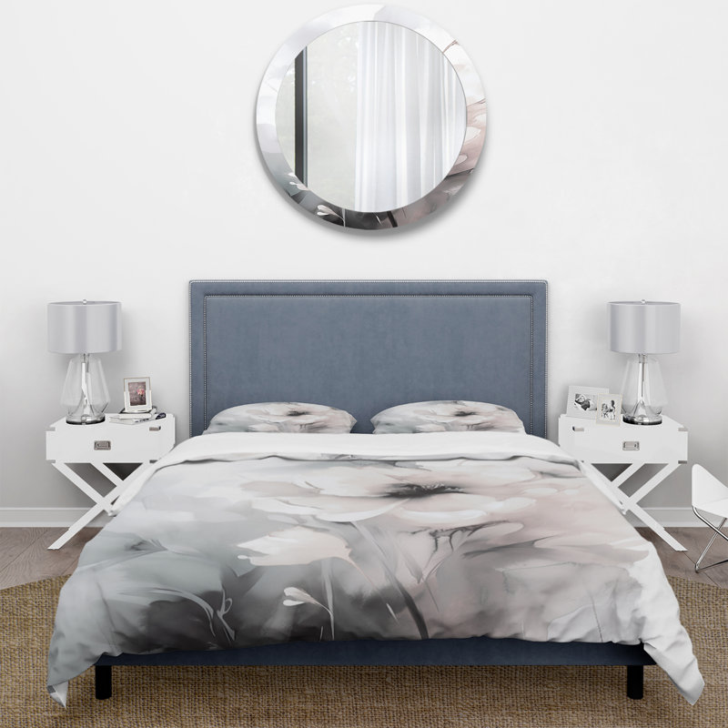 Ensemble de housse de couette en microfibre / polyester doux et gris clair, Housse de couette pour grand lit et 2 taies décor