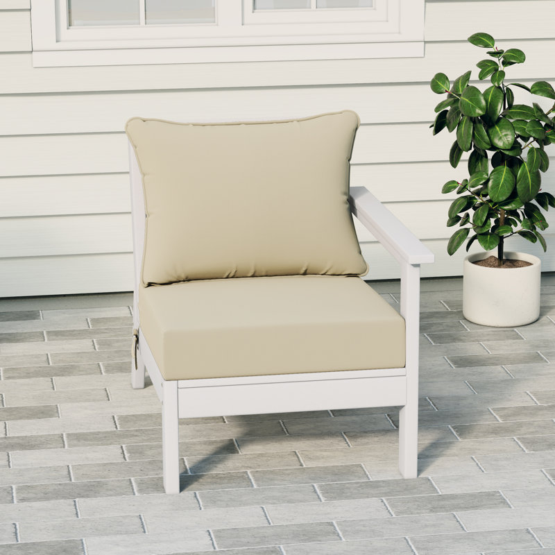 Deep Seating Right Arm Chair With Cushions, Beige, White