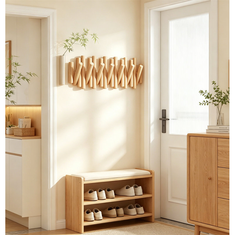 Portemanteau mural en bois massif avec clés pour piano - installation sans perceuse, porte-crochets pour entrée et chambre à coucher