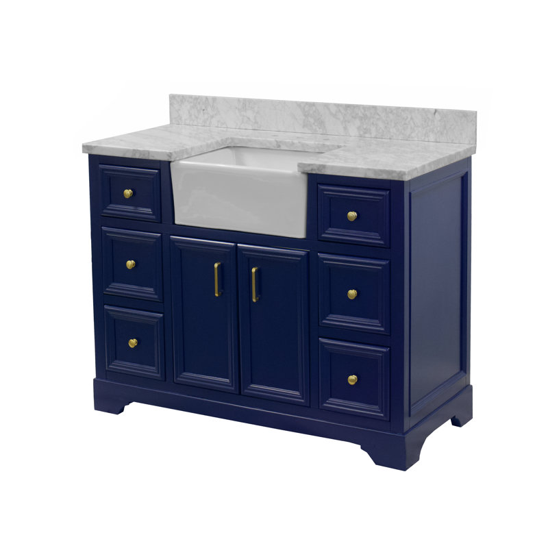 Emiliano 48'' Single Bathroom Vanity with Top, Carrara Marble, Royal Blue