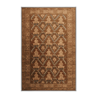 Machine Washable Art Deco Brown Area Rug
