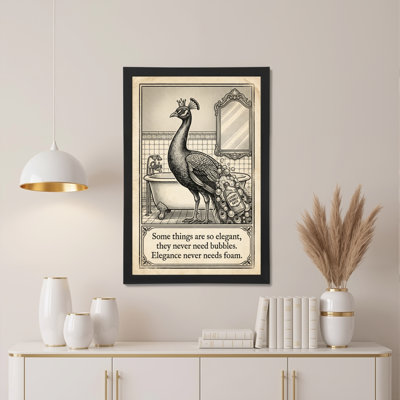 Tableau sur toile de style vintage « Paon dans la salle de bain » (paquet de 1)