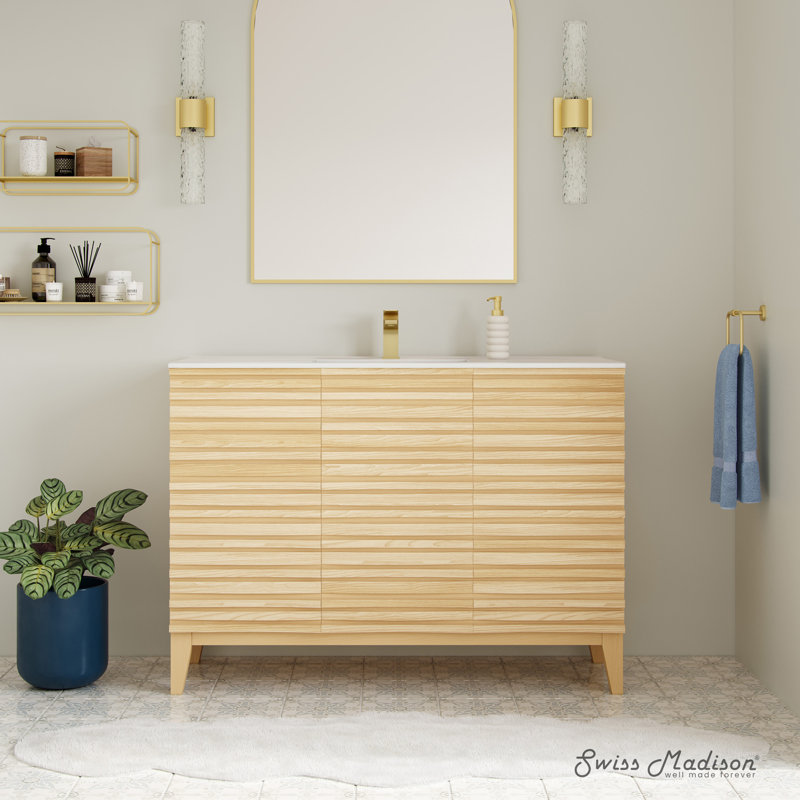 Cascade 48'' Bathroom Vanity in Natural Oak, Natural Oak, Single-Hole, White