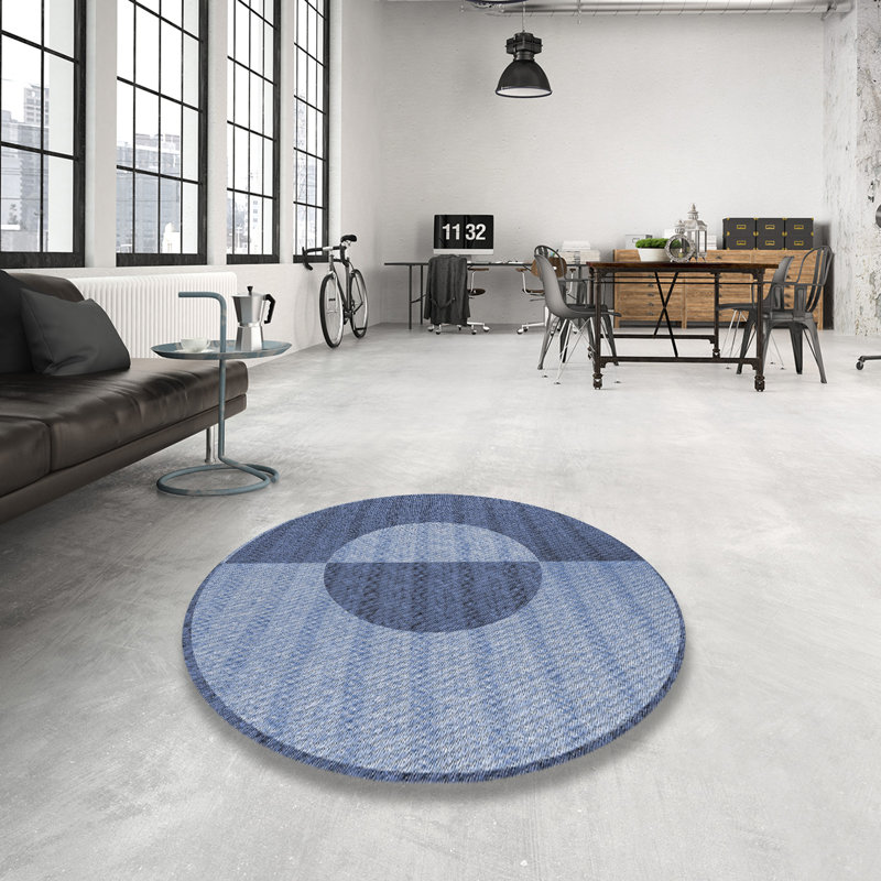 Tapis de surface bleu en acier à motifs, Rond 6 pi