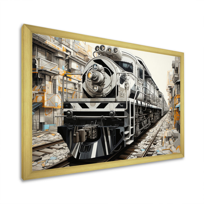 «Gray Train», impression géométrique sur toile, Encadrement doré, H 12 po x l 20 po x P 1 po