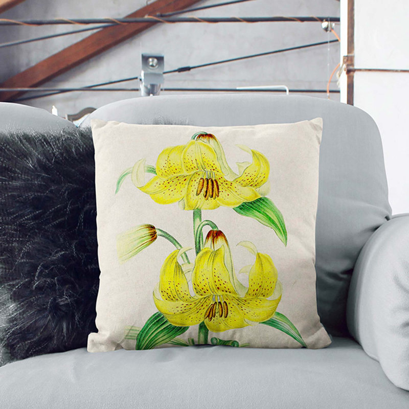 Illustration of Yellow Lilies Cushion with Filling, Black, 40cm H x 40cm W x 15cm D