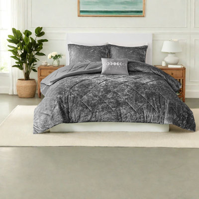 Luxurious Velvet Bedding Sets, Full Queen Grey Modern Home Comfort