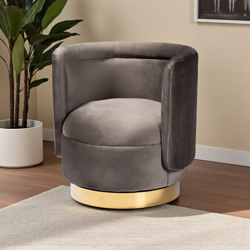 Fauteuil demi-tonneau pivotant avec repose-pieds Krishaun, Gris
