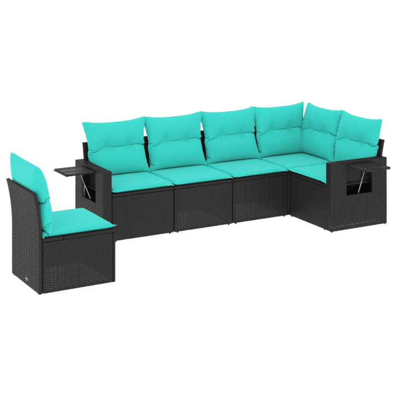  Ensemble de canapé de patio 6 pièces avec coussins en rotin de polyester noir