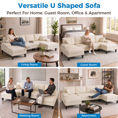 Canapé-lit modulaire convertible en U en chenille