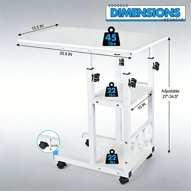 Height Adjustable Side End Table with Shelves