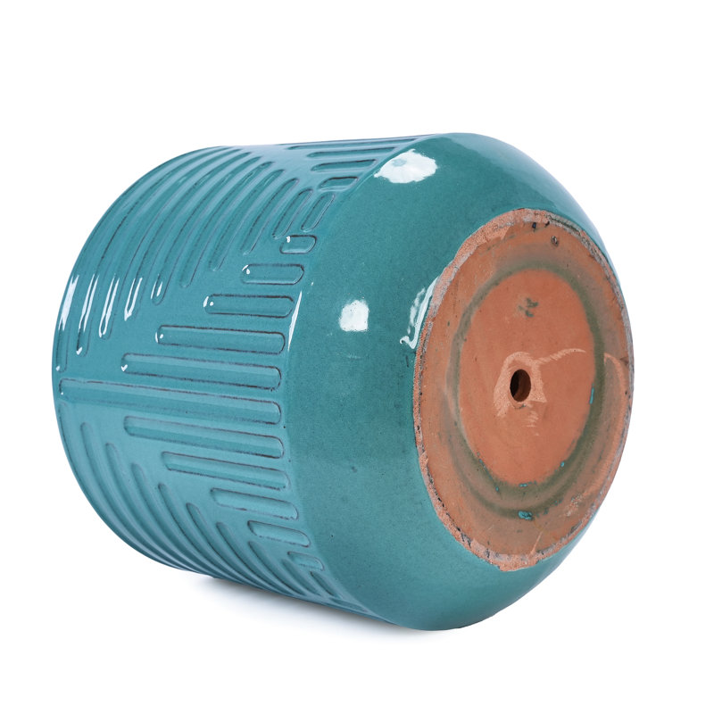 Stylish Cyan Ceramic Planter, Ideal For Indoor Spaces, All - Weather , 14.17" H Glossy Flowerpot, Practical Planter Patio, Windowsill, No Assembly Needed
