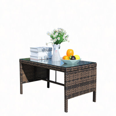 Outdoor Patio Furniture 1 Coffee Table With Clear Tempered Glass