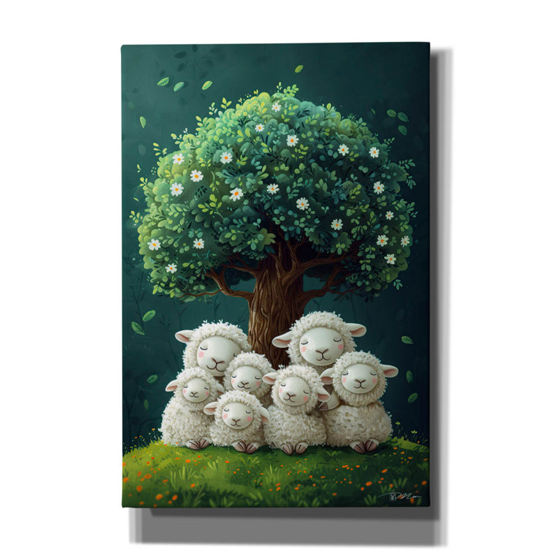 «Seven White Sheep» par Momart, art mural sur toile, 40 po x 60 po, H 18 po x l 12 po x P 0,75 po