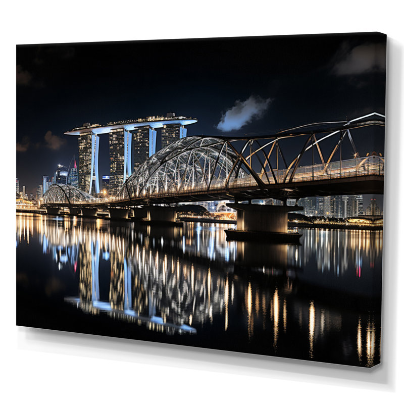 Singapour, beau, paysage urbain, noir, impression, H 34 po x l 44 po x P 1,5 po, Toile tendue