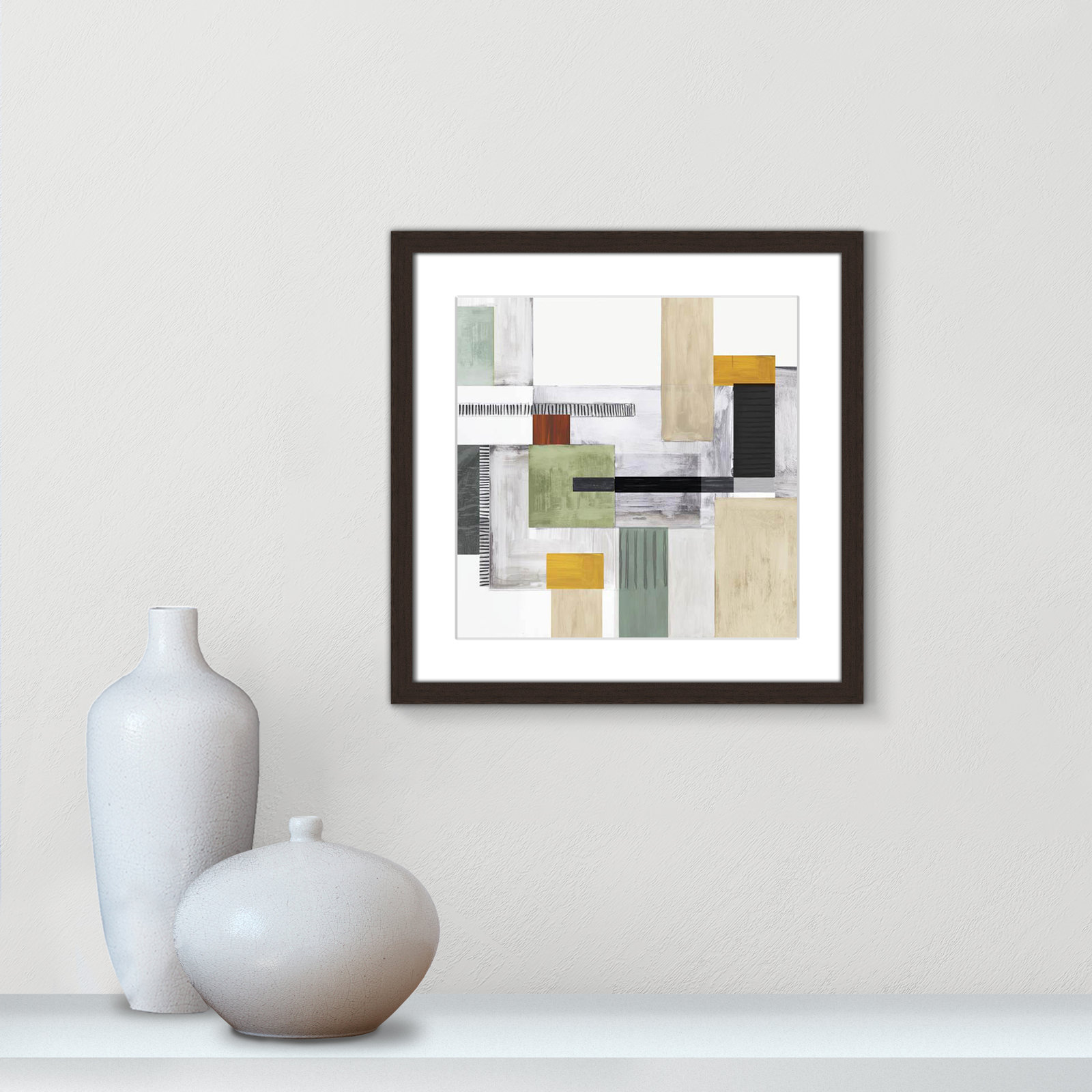 Playful Blocks Print, 17" H x 17" W x 0.75" D, Walnut Box Framed