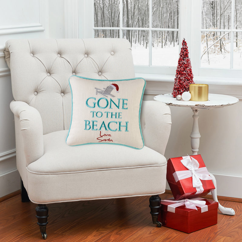 Gone To The Beach Embroidered Christmas Holiday Throw Pillow, 10" x 10", Blue/Beige