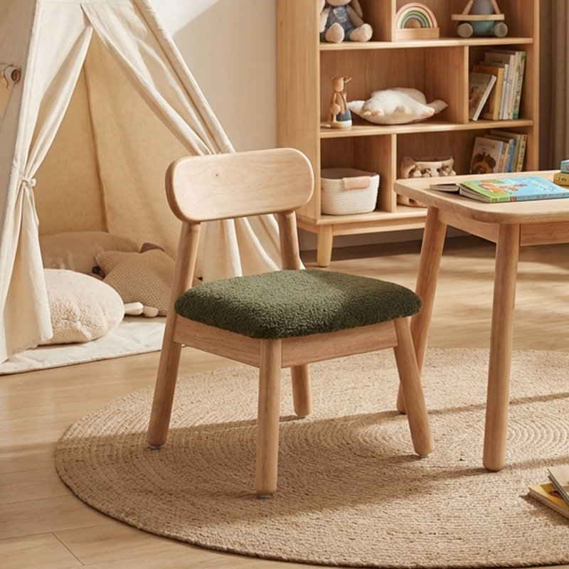 Chaise pour enfants en bois rembourrée, Vert