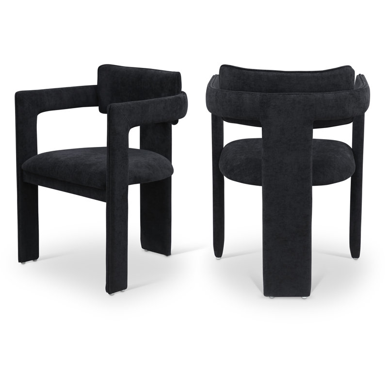 Exilda Chenille Fabric Dining Chair, Black Chenille Fabric