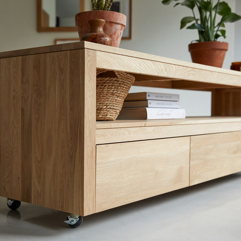 Anoa Solid Teak TV Stand, Oak