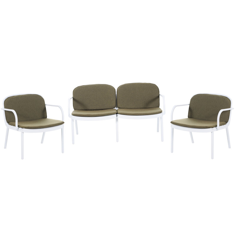Ensemble de conversation d'extérieur 3 pièces avec cadre en PP blanc et coussins - 2 chaises club 1, rouille, poids léger, support ergonomique par cadre, coussins, -, facile à réarranger, rouille