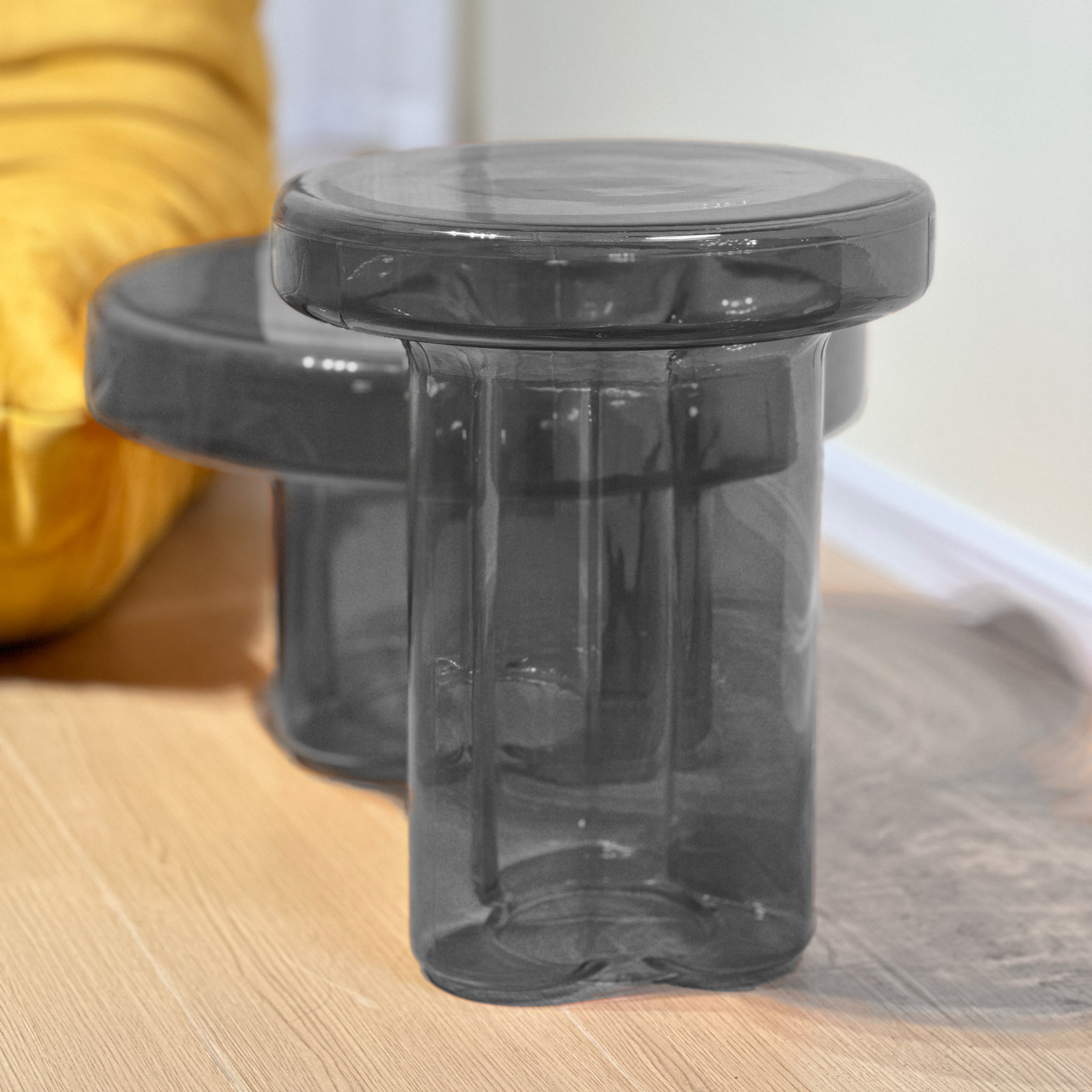 Glass End Table, Gray