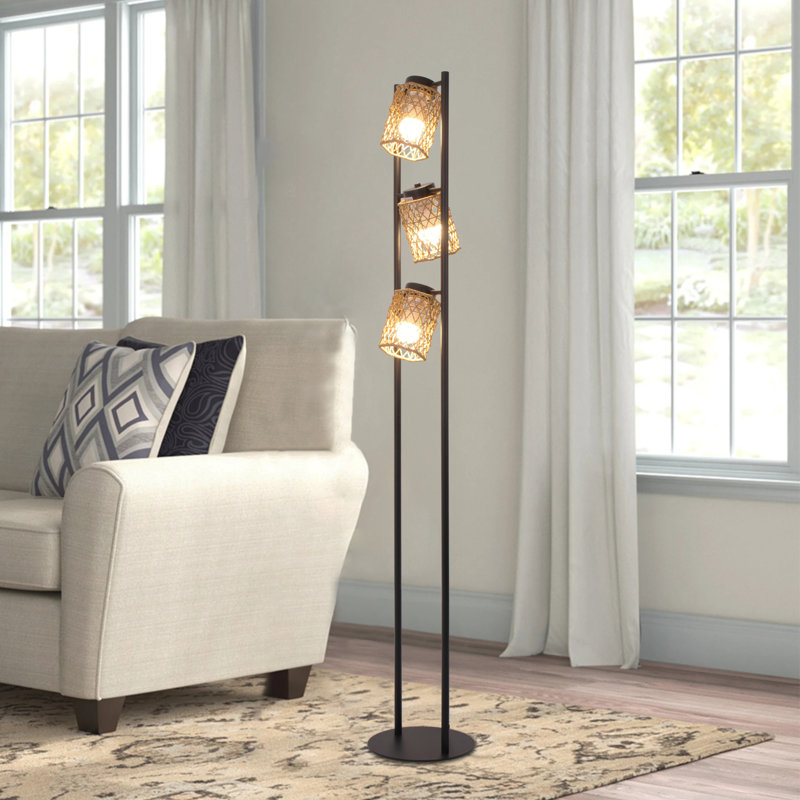 Lampe sur pied 63,98 "en rotin 3 lumières Boho Farmhouse