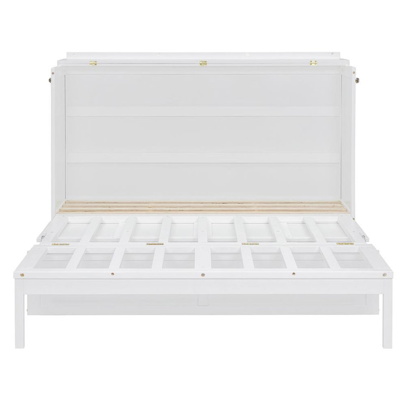 Storage Murphy Bed, Space-Saving Wall Bed for Multipurpose Room, White