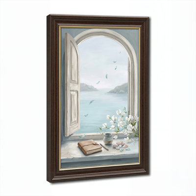 Art mural antique sur toile encadré doré pour le salon, la chambre à coucher, le bureau ou le vestibule - Décoration murale décorative avec paysage marin
