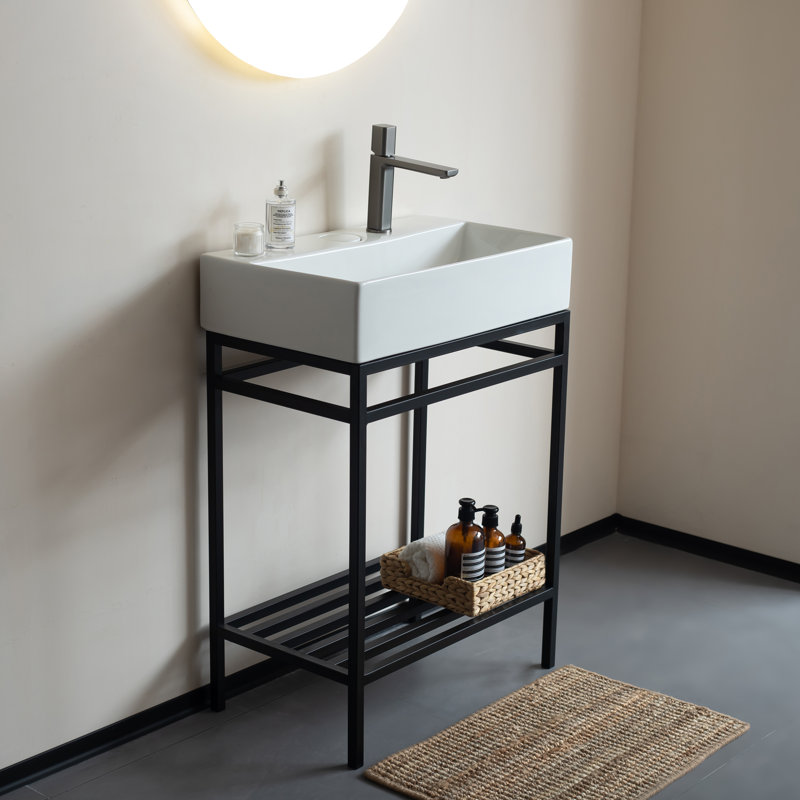 Meuble-lavabo Lofi avec lavabo en cÃ©ramique, Noir, Blanc
