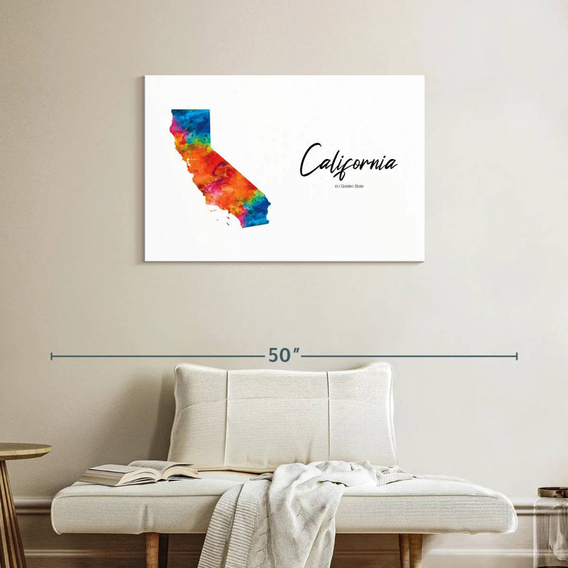 Aliaz Golden State California Map, 24" H x 36" W