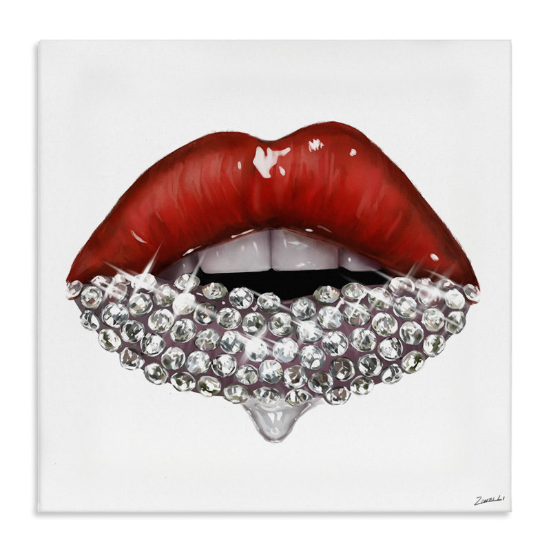 Red Glam Lips avec des pierres cosmétiques scintillantes par Ziwei Li - impression, H 36 po x l 36 po