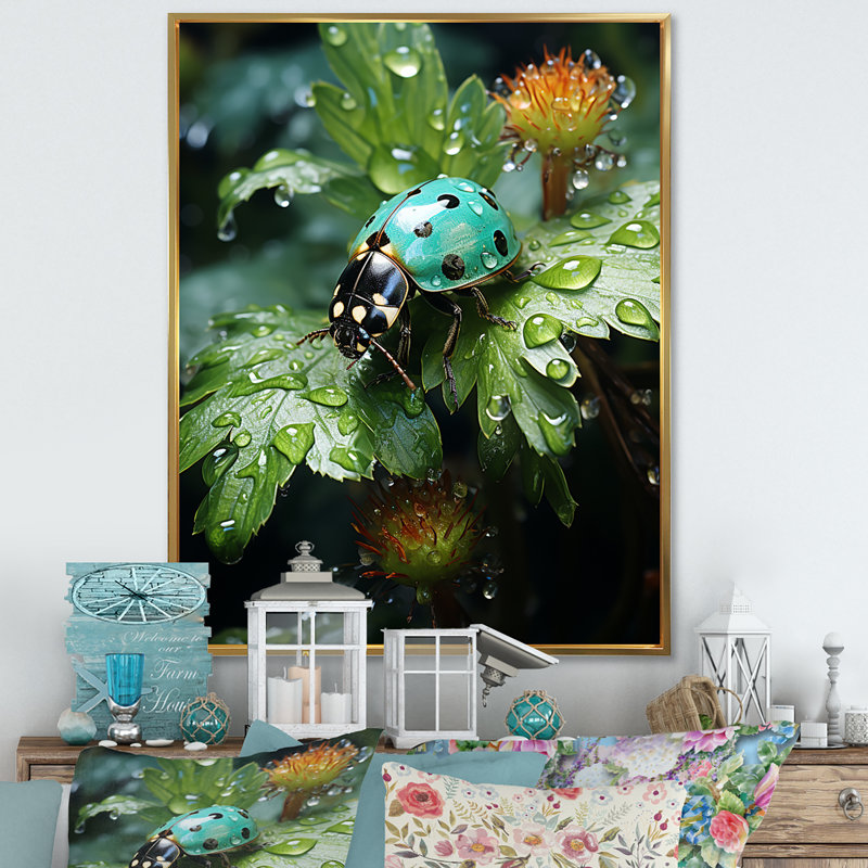 «Emerald Ladybug Garden Garden», reproduction sur toile encadrée, Cadre flottant doré, H 40 po x l 30 po x P 1,5 po