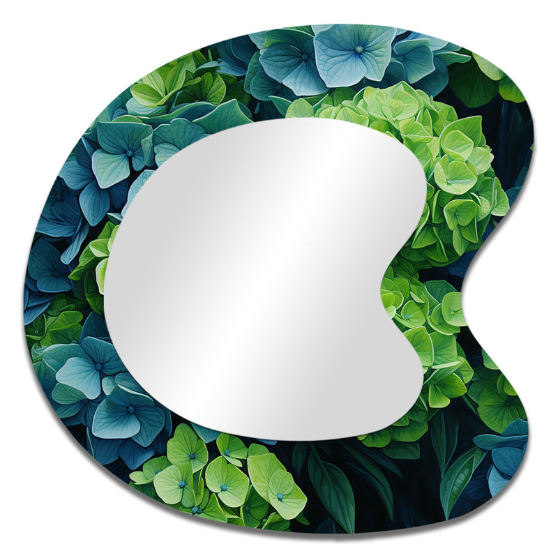 Miroir mural vert traditionnel, bleu, hortensia et émeraude, 33 po x 33 po