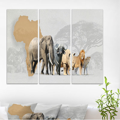 « big cinq animaux en afrique », impression à multiples images sur toile tendue
