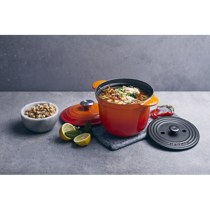 Le Creuset Enameled Cast Iron Rice Pot with Lid and Steamer Insert, White